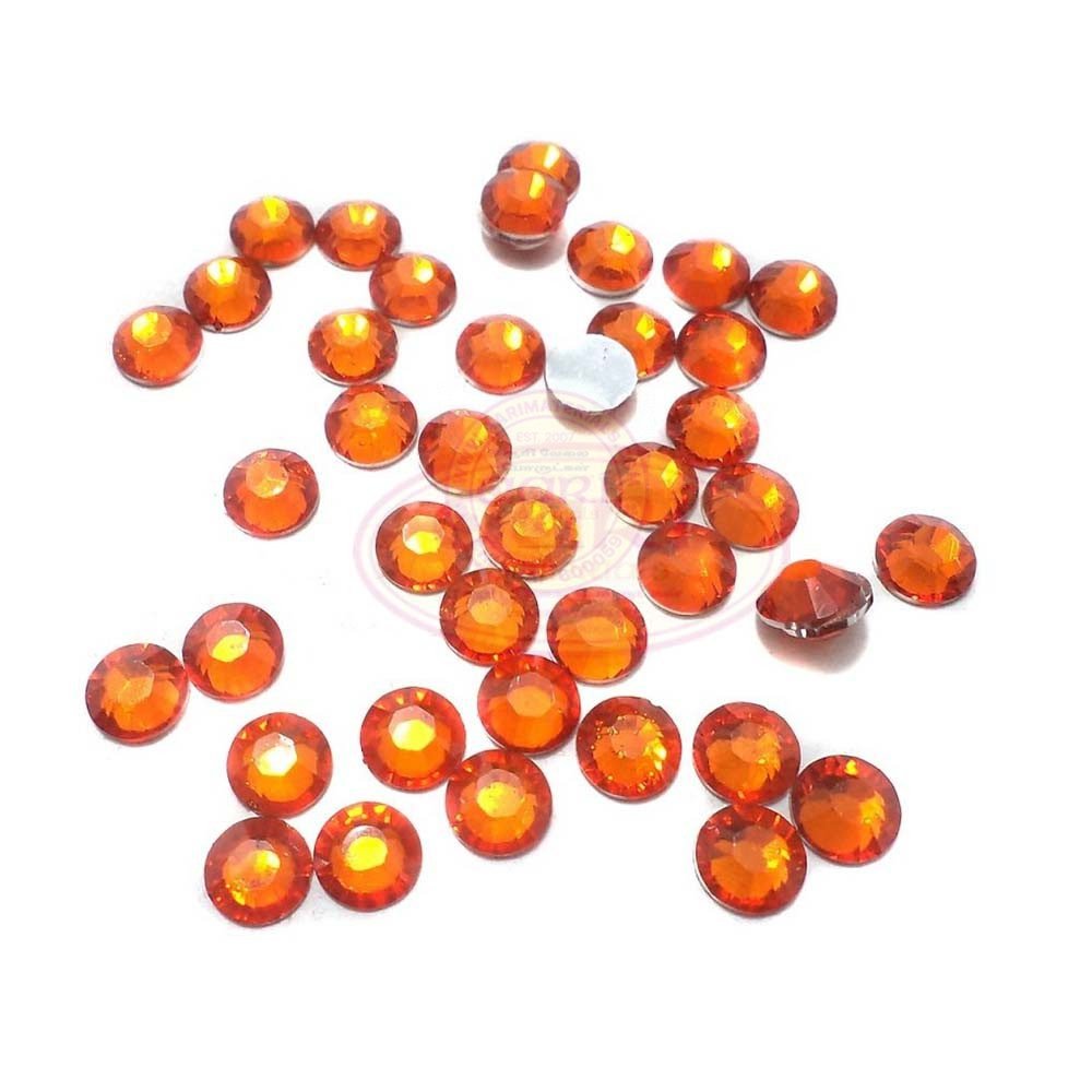 Kundan Stones Crystal Edged Round Shape Size 6mm Color Orange(10grams)