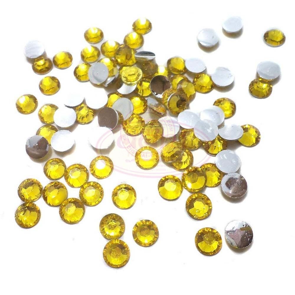 Kundan Stones Crystal Edged Round Shape Size 6mm Color Yellow(10grams)