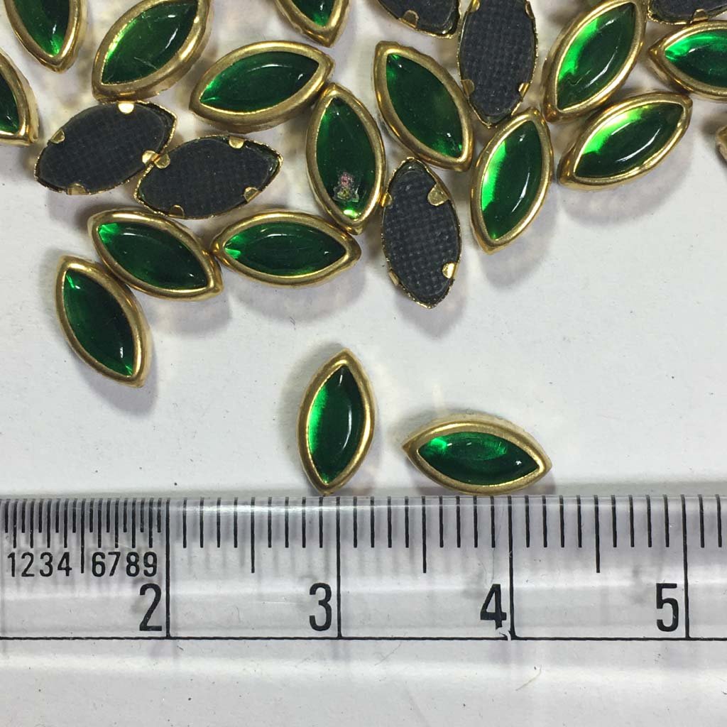 Glass Kundan Stones in Flat Back Mounts Eye Shape 8x5MM (Green) 20grams
