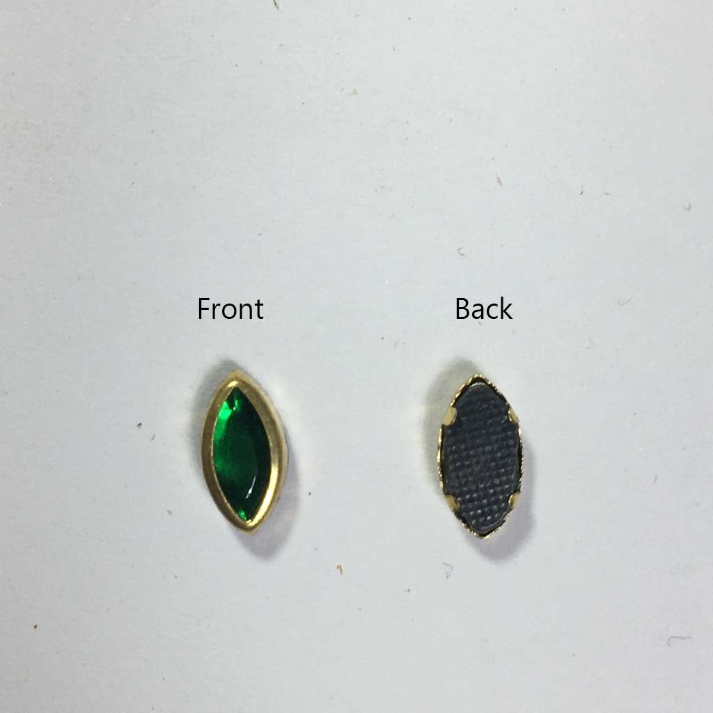 Glass Kundan Stones in Flat Back Mounts Eye Shape 8x5MM (Green) 20grams