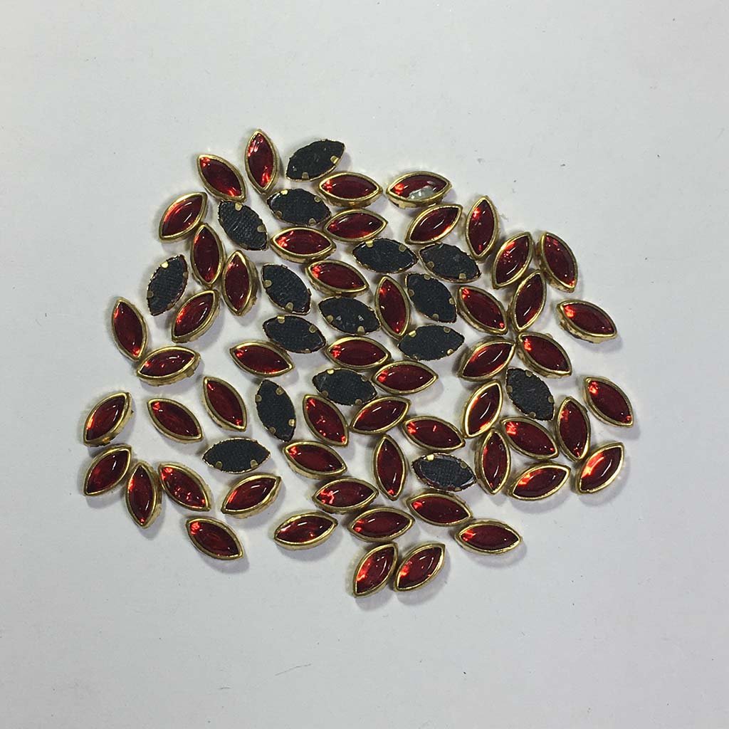 Glass Kundan Stones in Flat Back Mounts Eye Shape 8x5MM (Red) 20grams