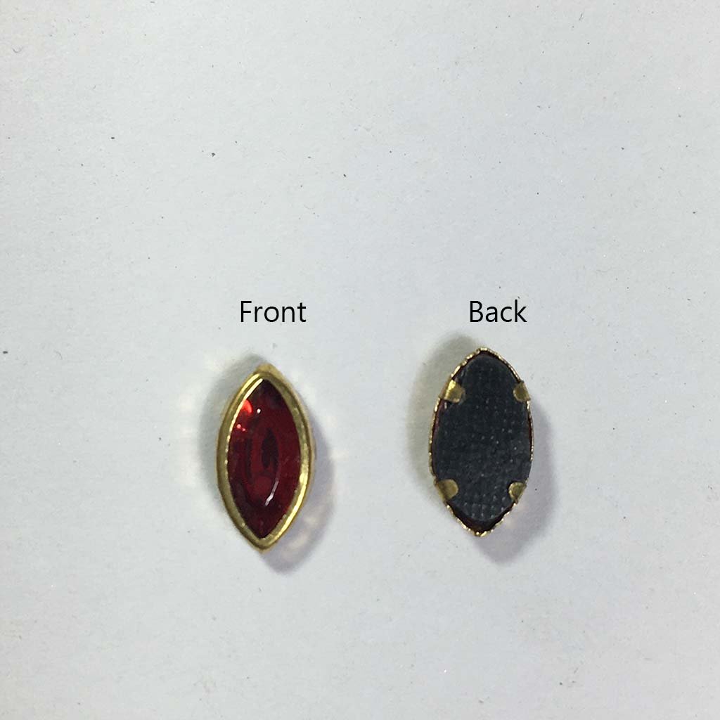 Glass Kundan Stones in Flat Back Mounts Eye Shape 8x5MM (Red) 20grams