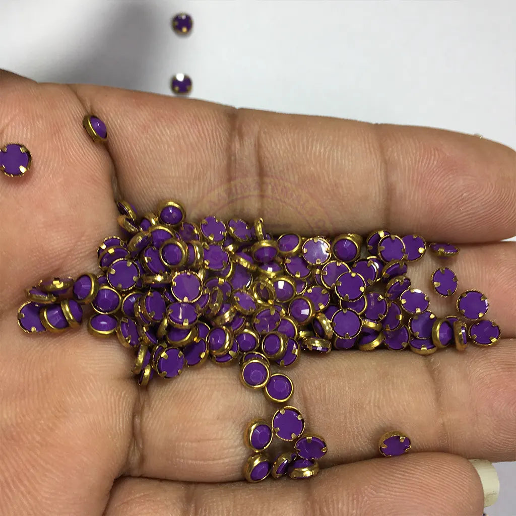 Matt Kundan(Framed) Stones Round Shape 4MM (Violet)10grams