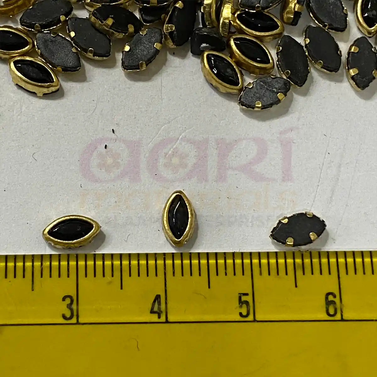 Kundan Stones 6K Eye Shape Black Color - Pack of 20 Grams