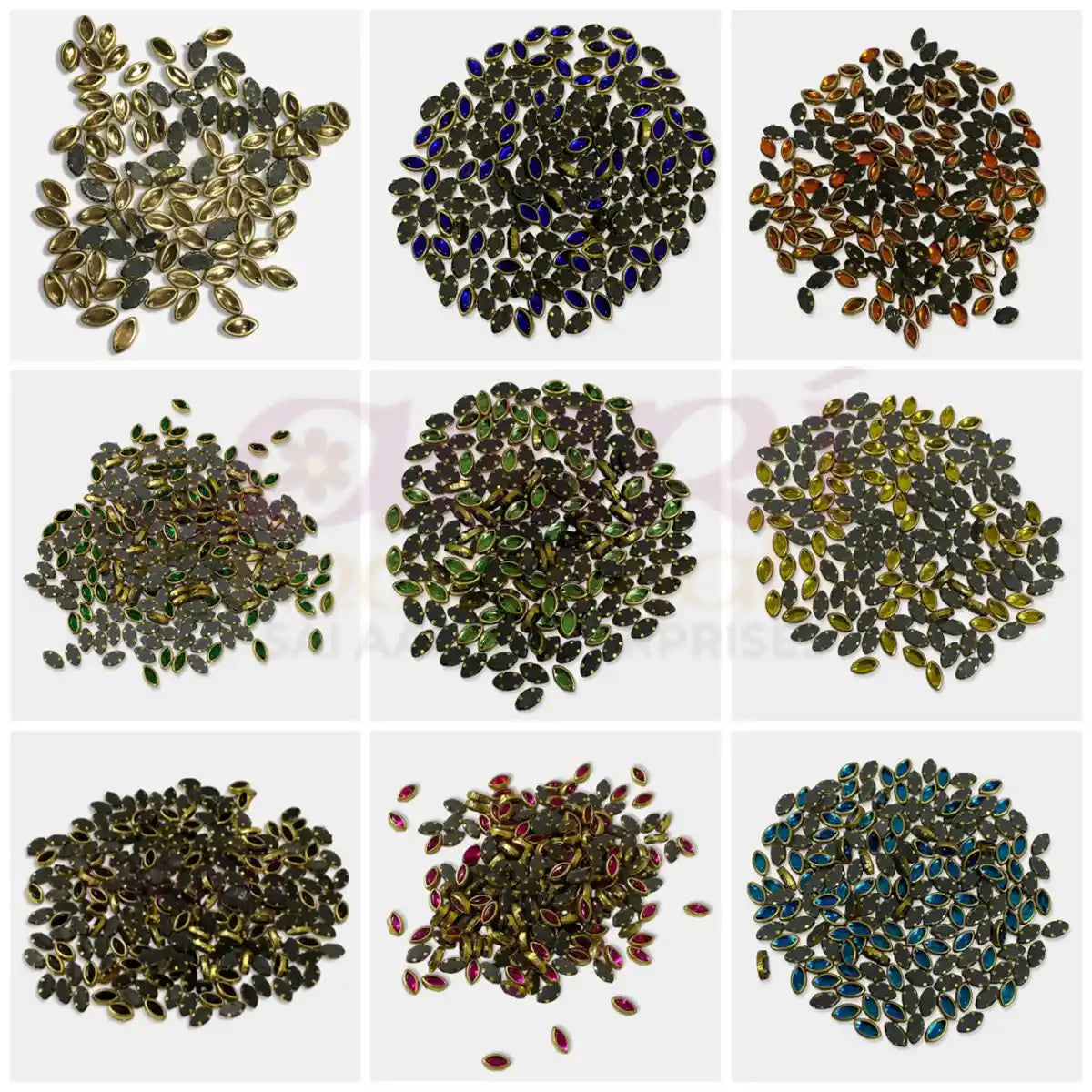 Glass Kundan Stones in Flat Back Mounts Eye Shape 6x4MM(6K) - 20grams