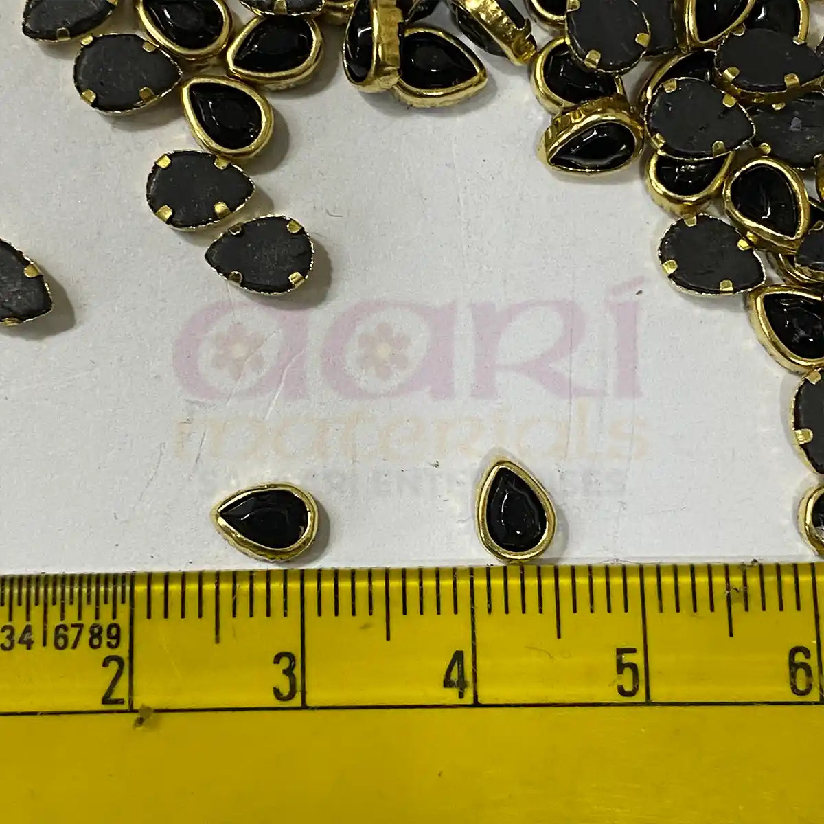 Kundan Stones 6x4mm Drop Shape Black Color - Pack of 20 Grams