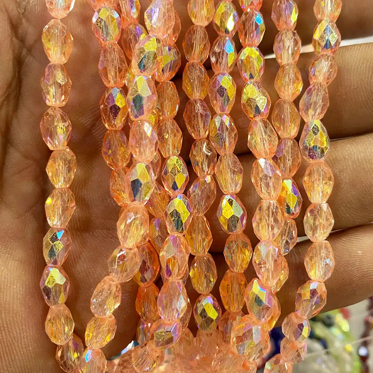 Light Orange Color Teardrop Crystal Briolette Beads (8mmx6mm) 1line