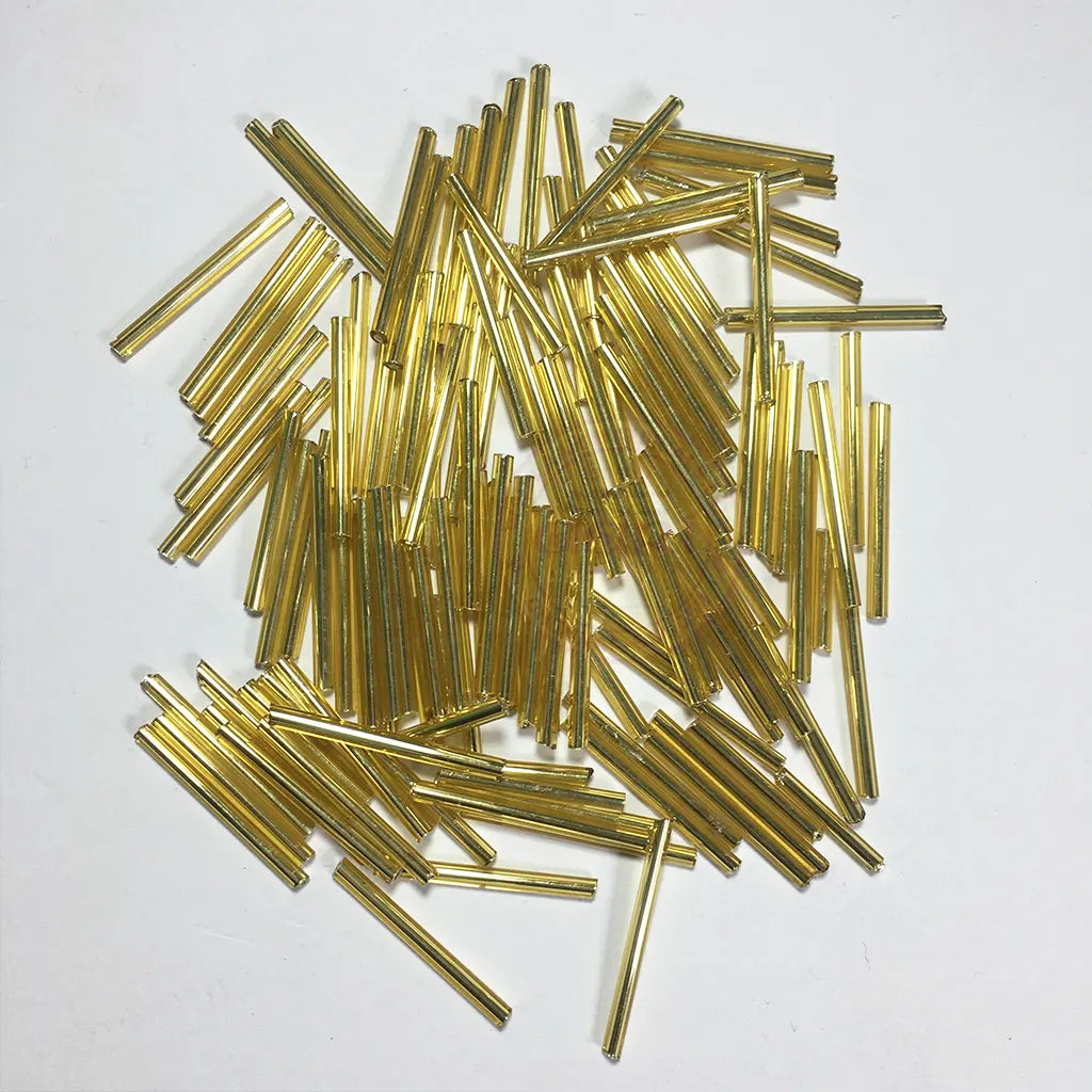 Long Tube or Bugle Glass Beads Gold Color (20grams)