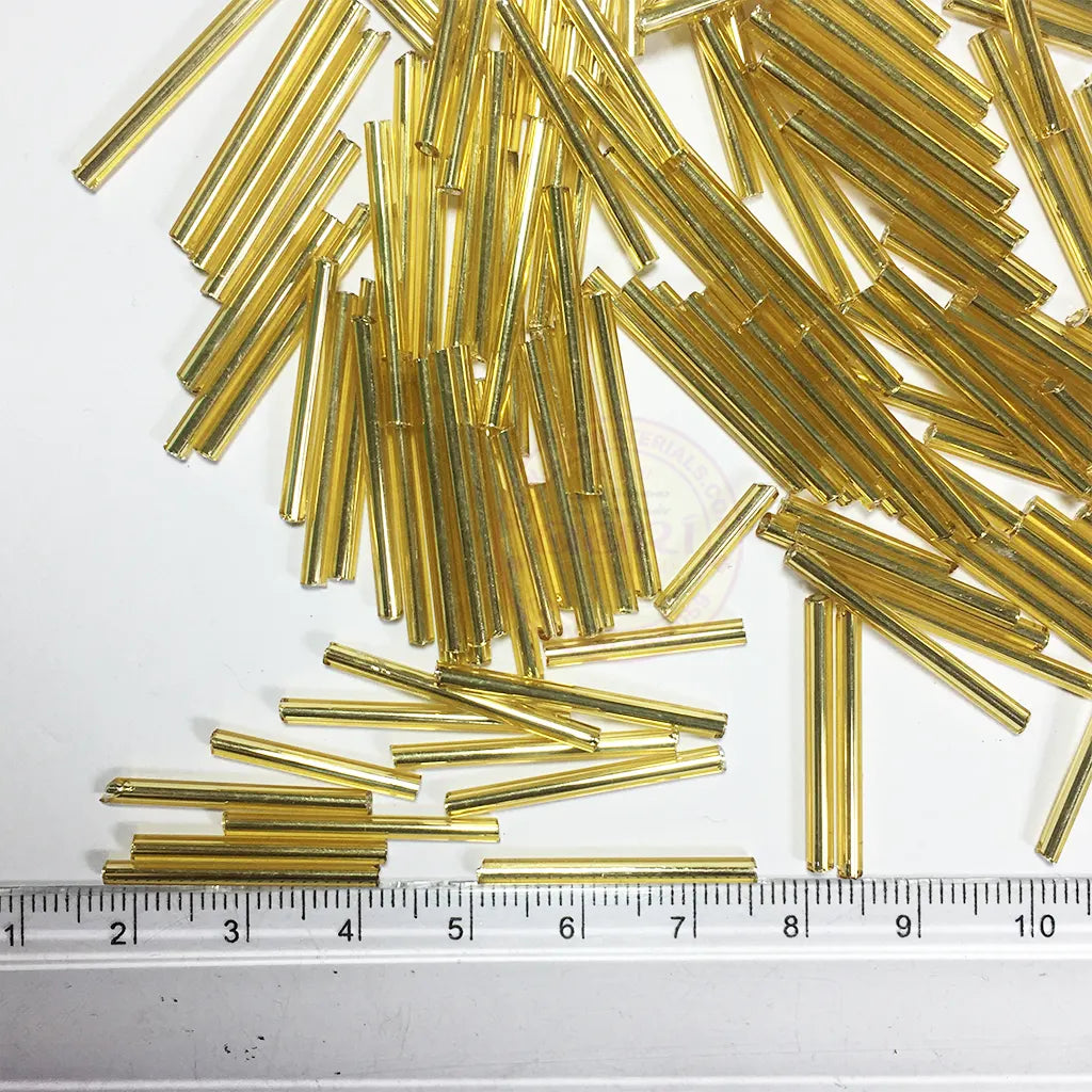 Long Tube or Bugle Glass Beads Gold Color (20grams)