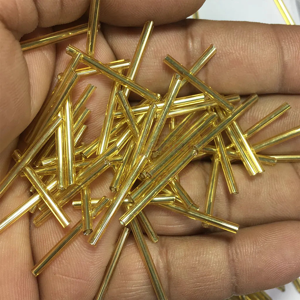 Long Tube or Bugle Glass Beads Gold Color (20grams)