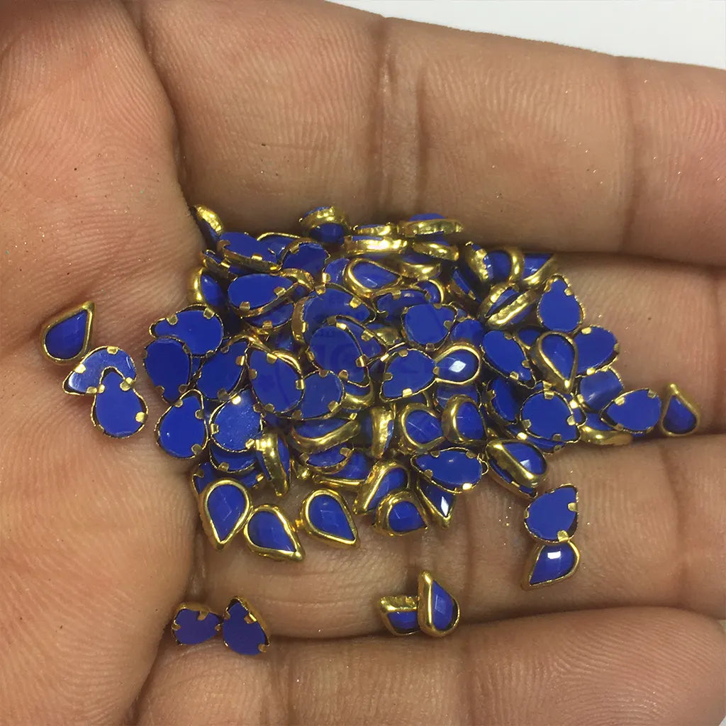 Matt Kundan (Framed) Stones Drop Shape 4mmx6mm Blue Color (10grams)