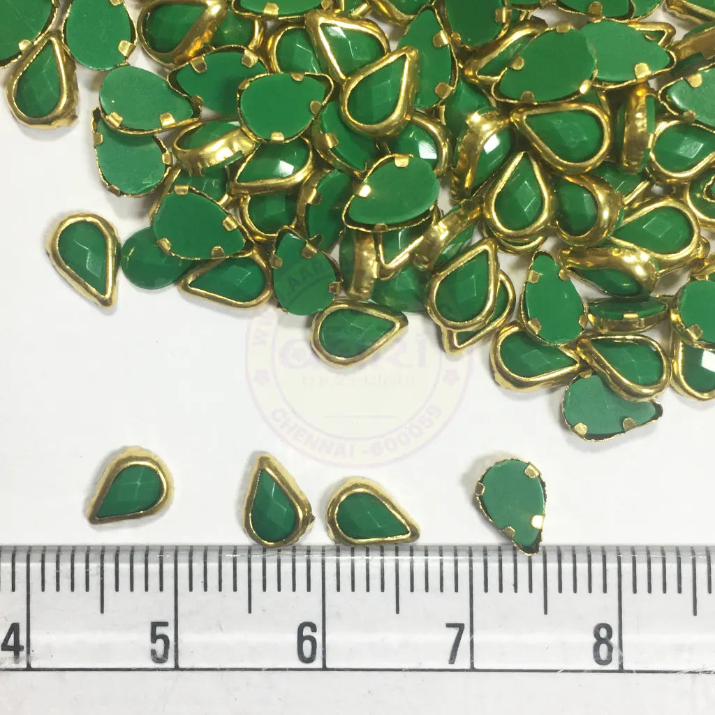 Matt Kundan (Framed) Stones Drop Shape 4mmx6mm Green Color (10grams)