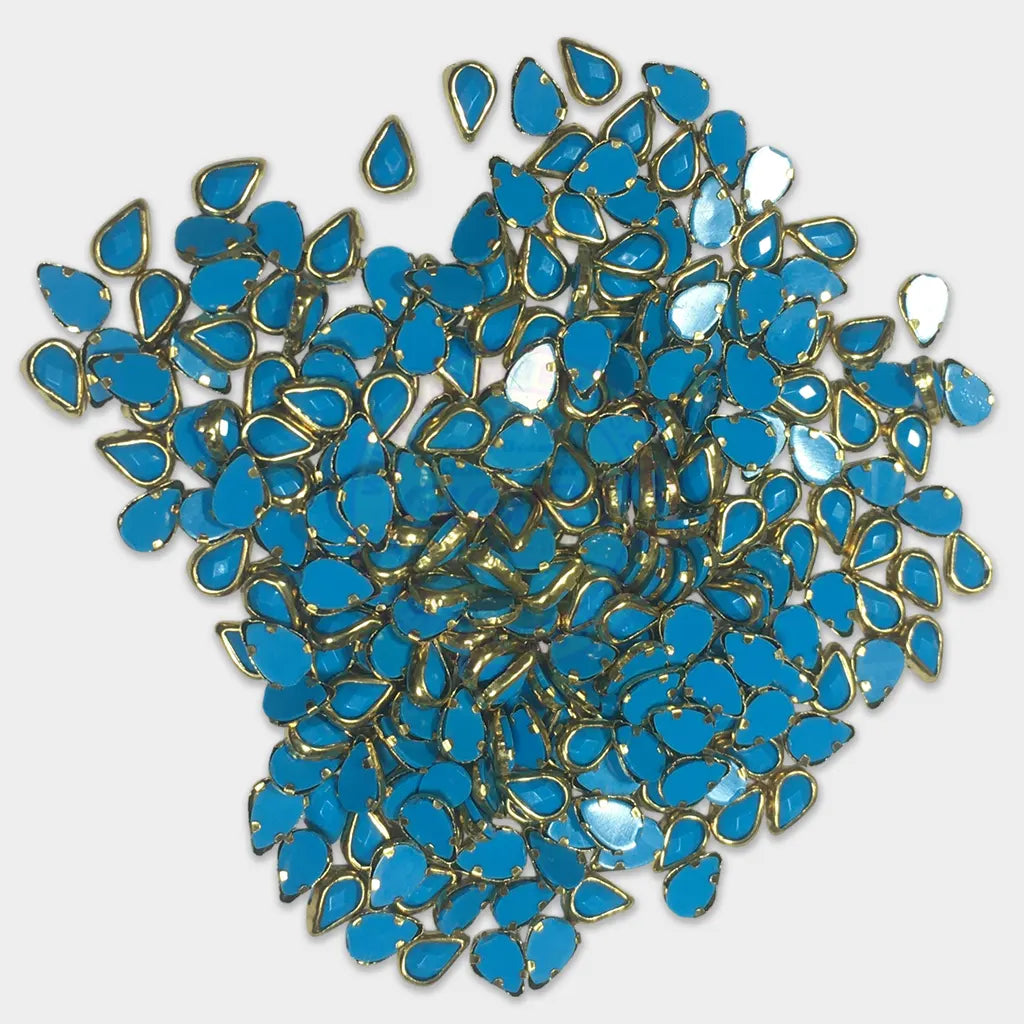 Matt Kundan (Framed) Stones Drop Shape 4mmx6mm Sky Blue Color (10grams)