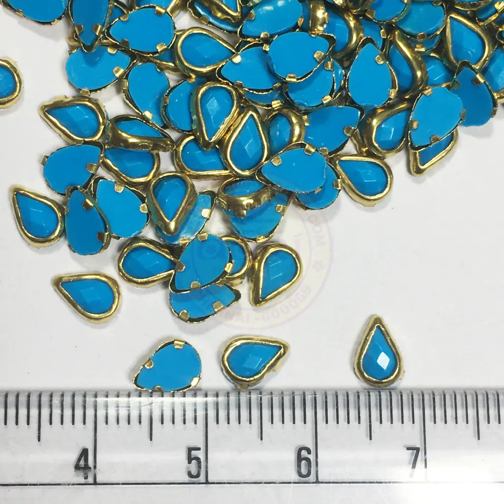 Matt Kundan (Framed) Stones Drop Shape 4mmx6mm Sky Blue Color (10grams)