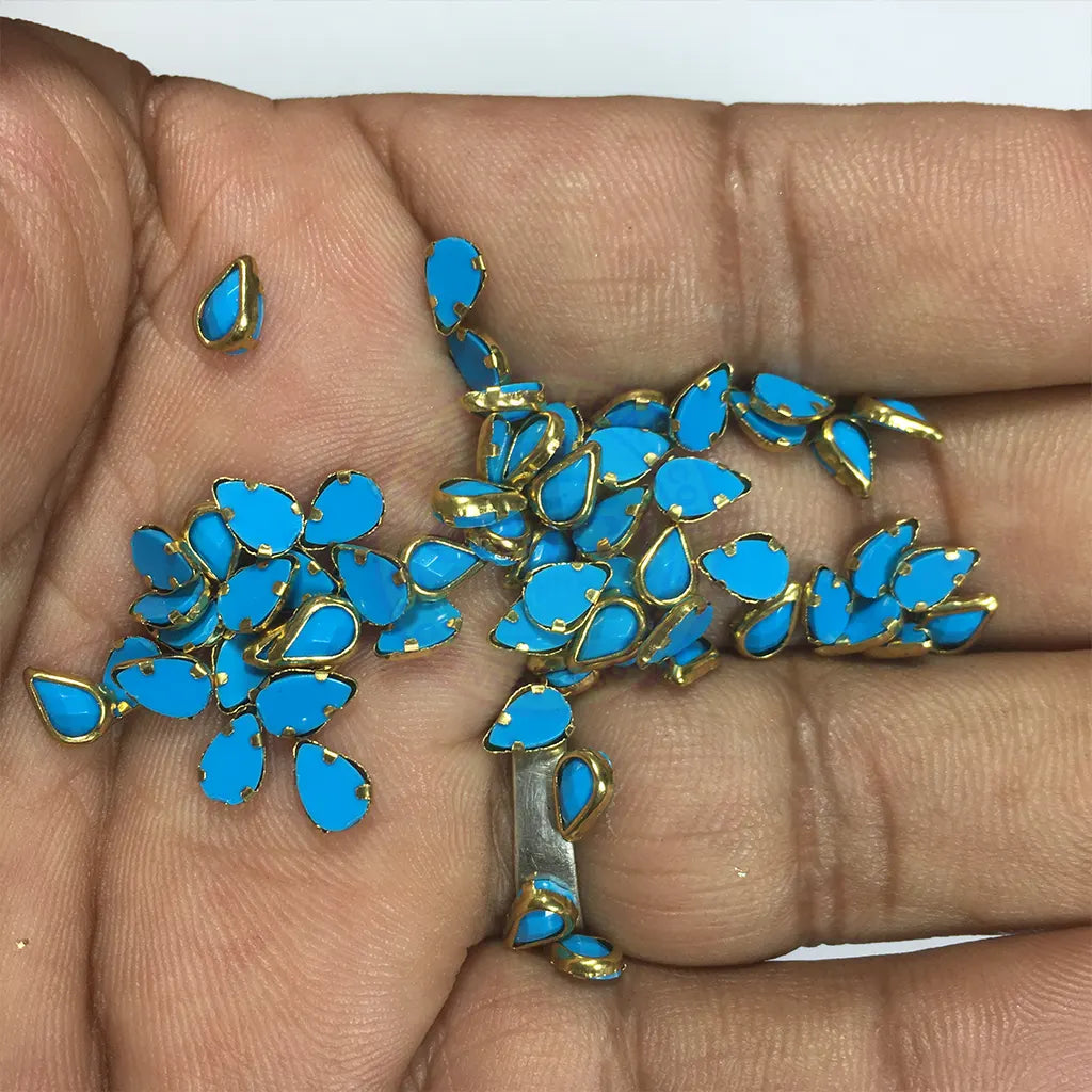Matt Kundan (Framed) Stones Drop Shape 4mmx6mm Sky Blue Color (10grams)