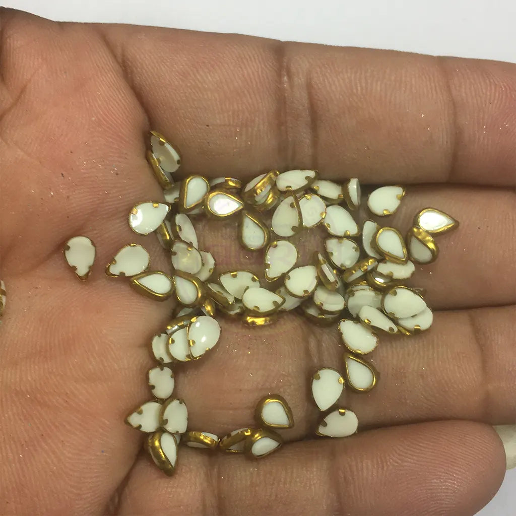 Matt Kundan (Framed) Stones Drop Shape 4mmx6mm White Color (10grams)