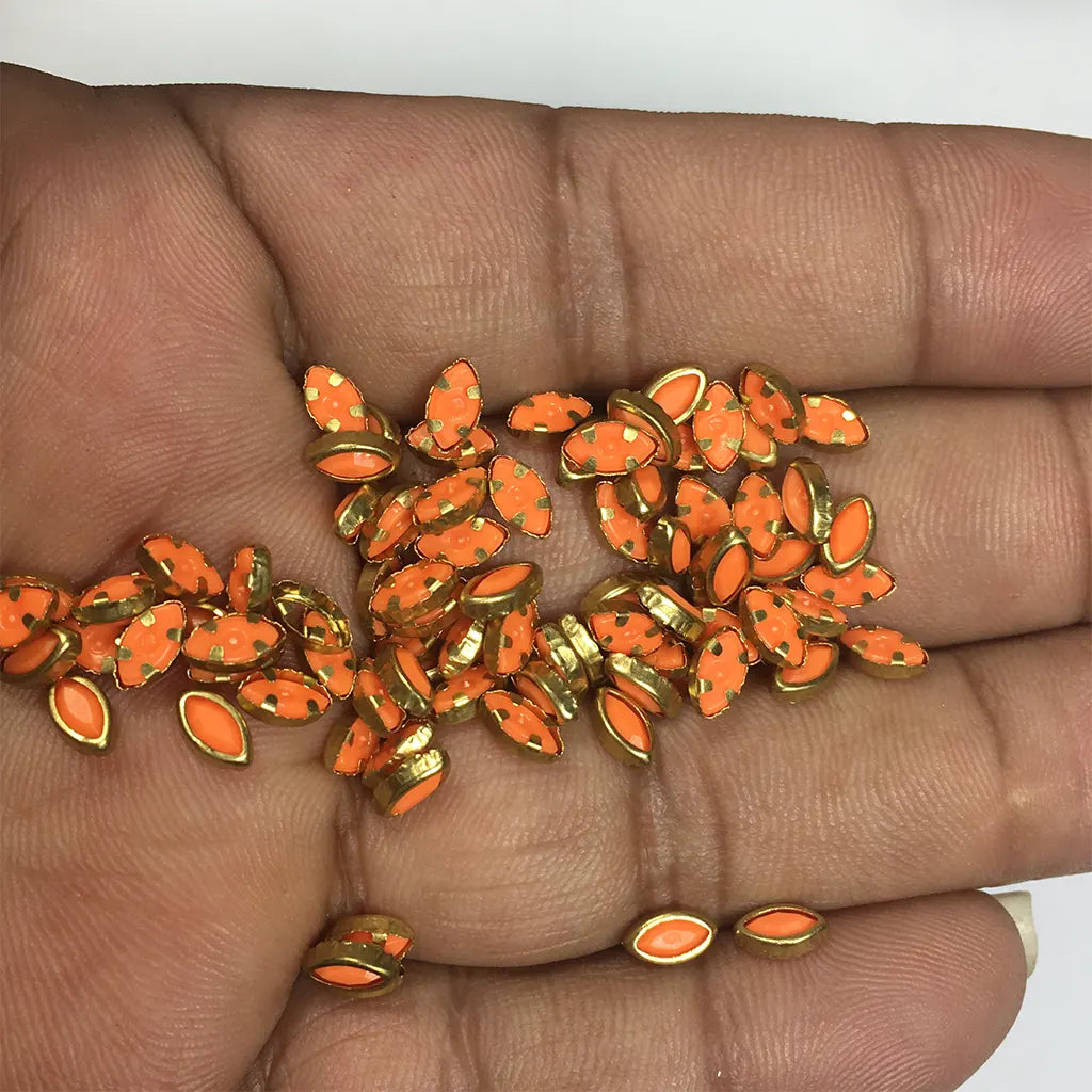 Matt Kundan (Framed) Stones Eye Shape 6mmx4mm Orange Color (10grams)