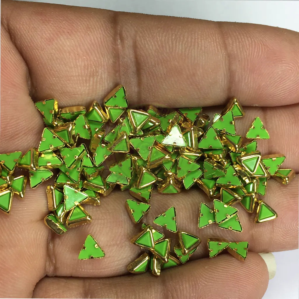 Matt Kundan (Framed) Stones Triangle Shape 4MM (Parrot Green) 10grams