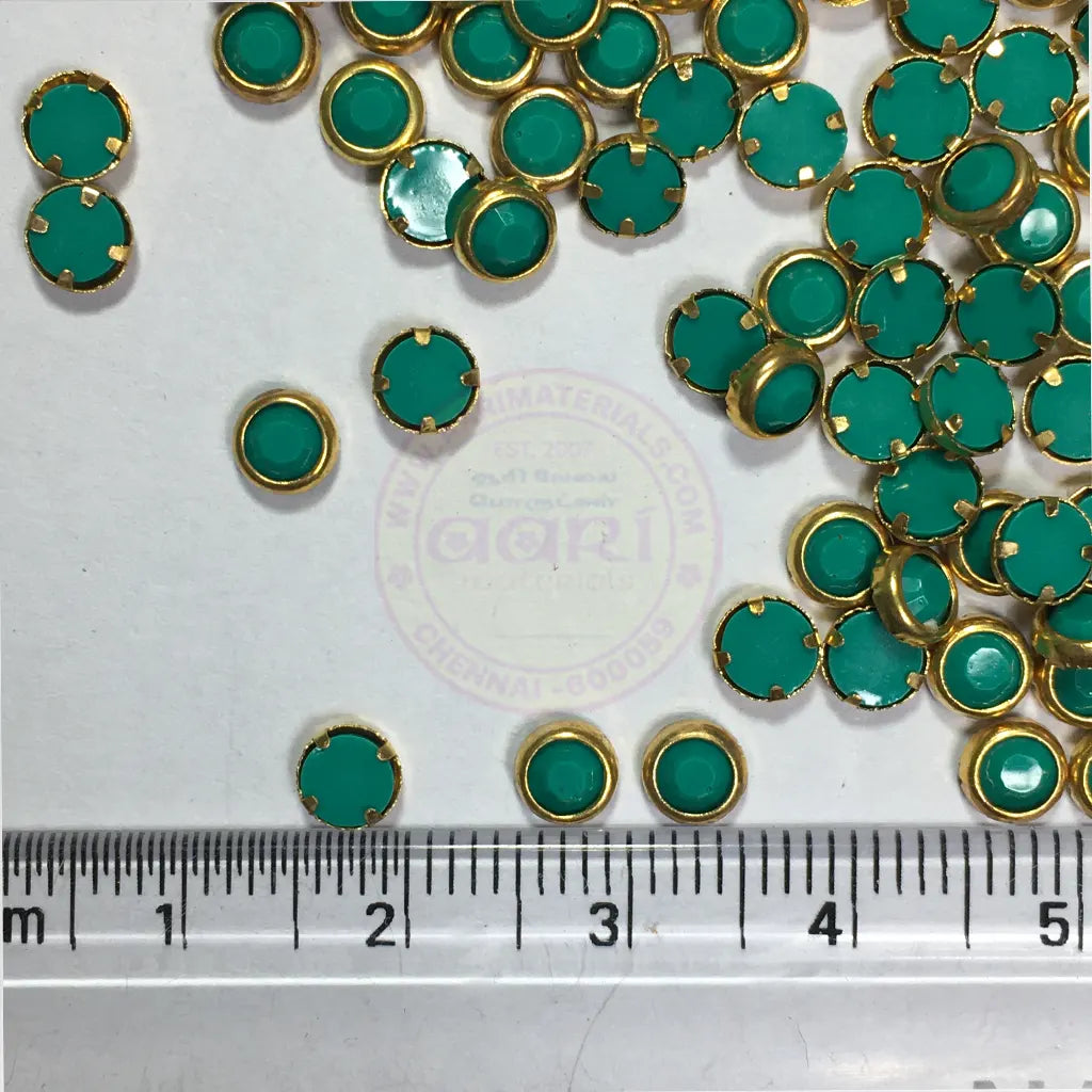 Matt Kundan(Framed) Stones Round Shape 4MM (Aqua Green) 10grams