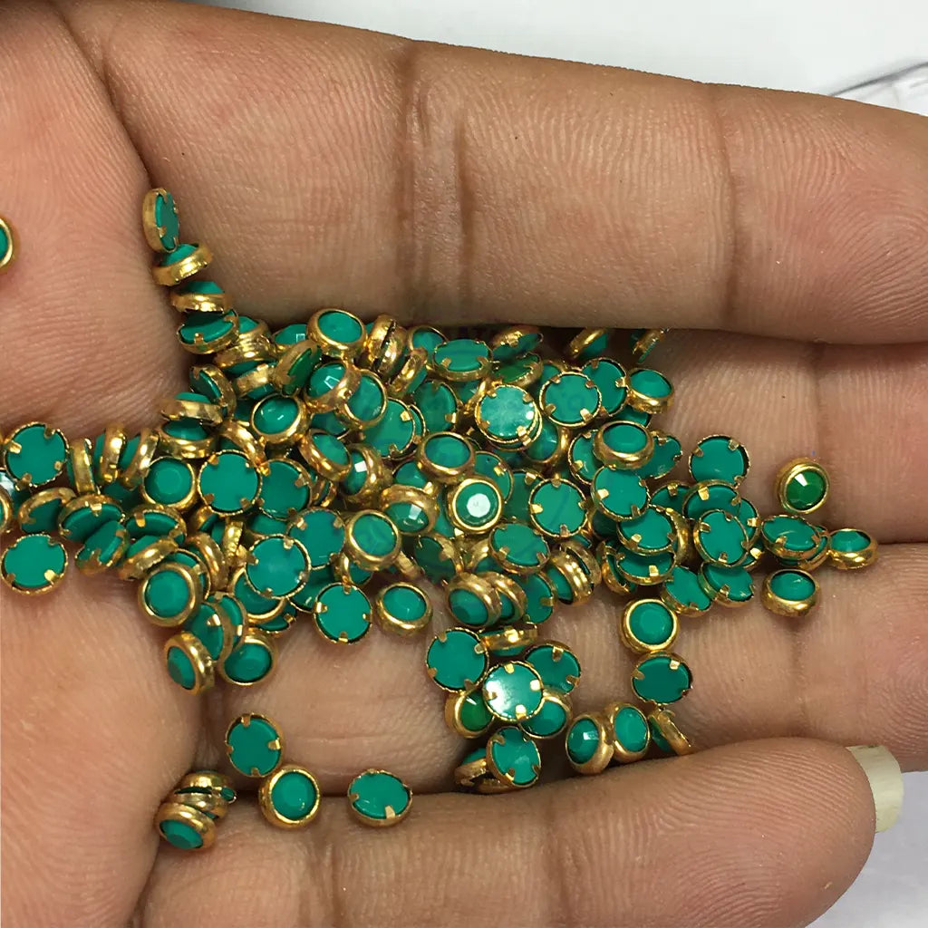 Matt Kundan(Framed) Stones Round Shape 4MM (Aqua Green) 10grams