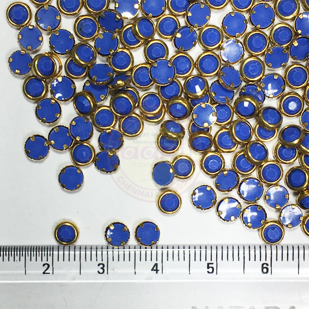 Matt Kundan(Framed) Stones Round Shape 4MM (Blue)10grams