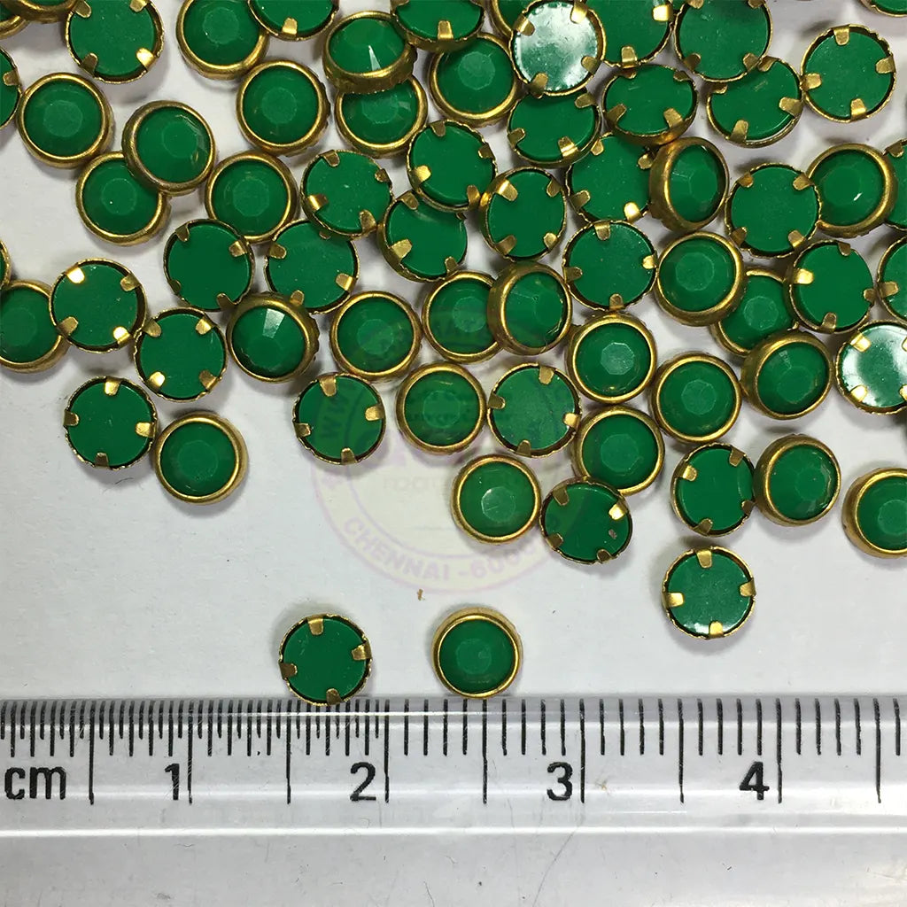 Matt Kundan(Framed) Stones Round Shape 4MM (Green) 10grams