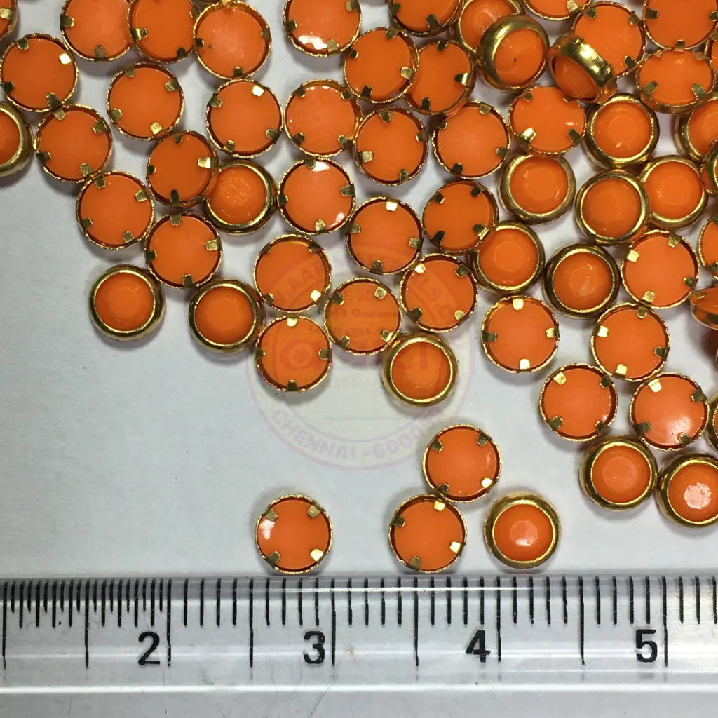 Matt Kundan(Framed) Stones Round Shape 4MM (Orange) 10grams