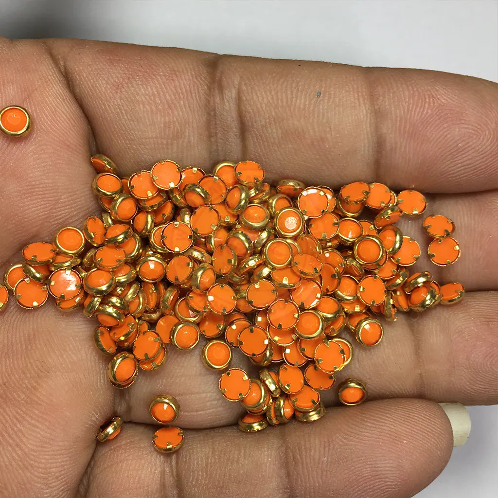 Matt Kundan(Framed) Stones Round Shape 4MM (Orange) 10grams