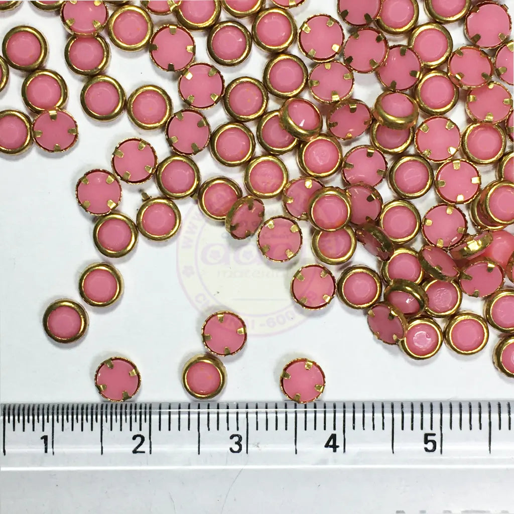 Matt Kundan(Framed) Stones Round Shape 4MM (Pink) 10grams