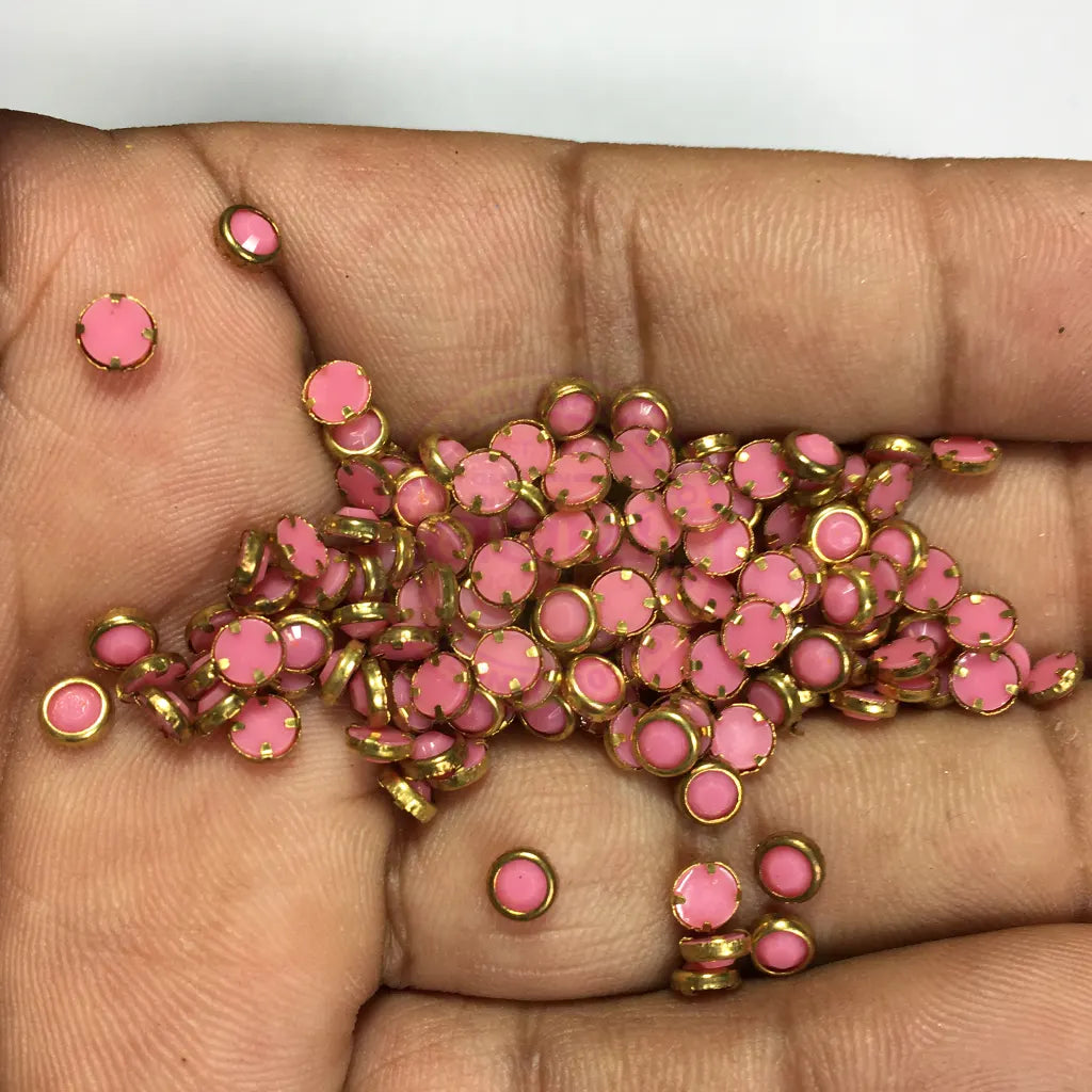Matt Kundan(Framed) Stones Round Shape 4MM (Pink) 10grams