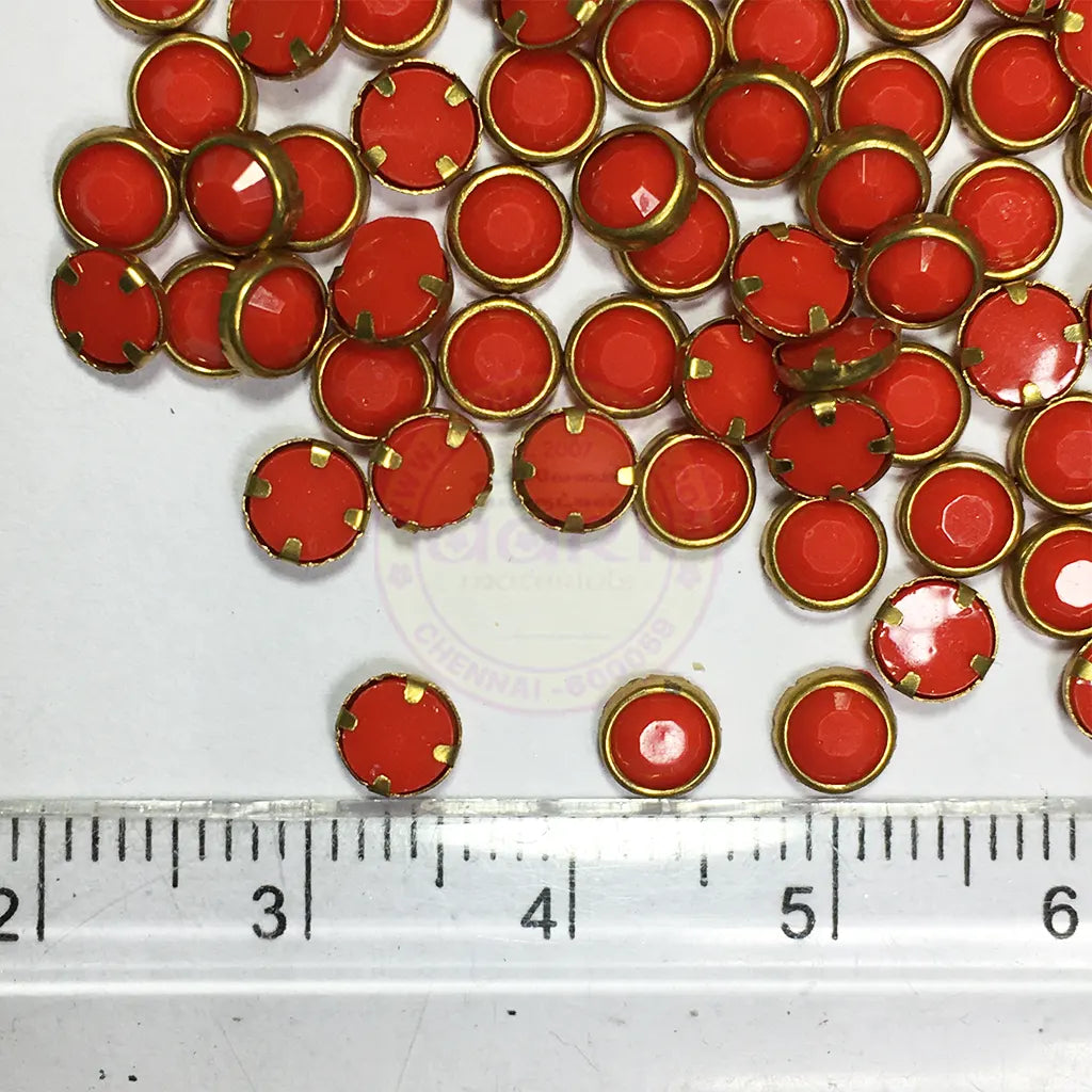 Matt Kundan(Framed) Stones Round Shape 4MM (Red) 10grams