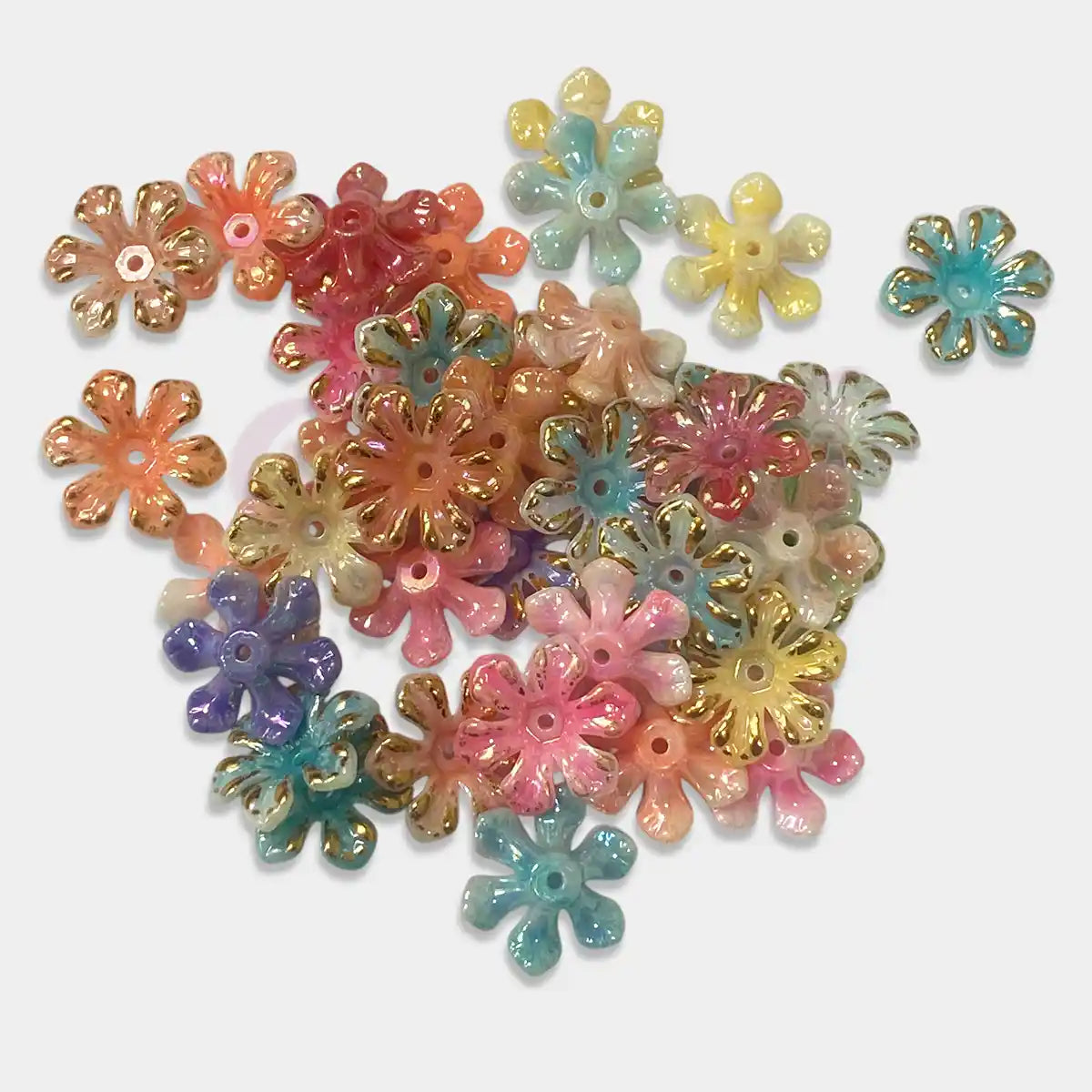 Mix Color 6-Petal  Frosted Acrylic Flower Beads with Gold Outline – Pack of 10 Grams