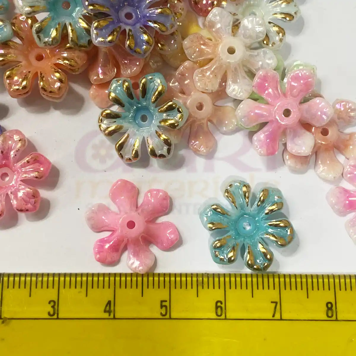 Mix Color 6-Petal  Frosted Acrylic Flower Beads with Gold Outline – Pack of 10 Grams