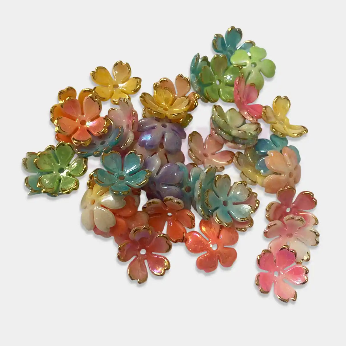 Mix Color Frosted Acrylic Flower Beads with Gold Outline – Pack of 10 Grams