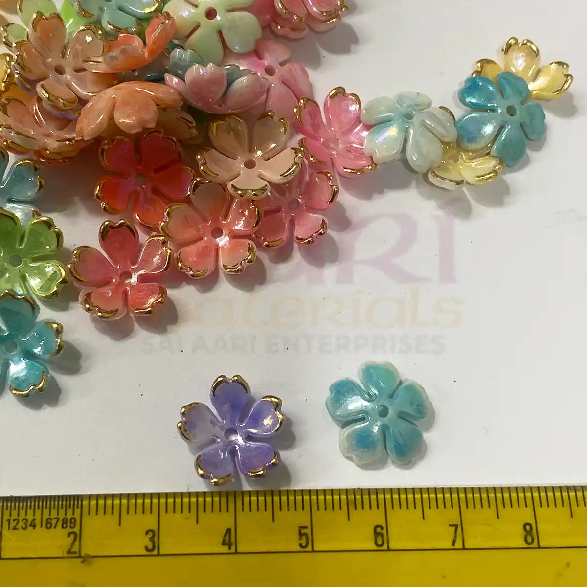 Mix Color Frosted Acrylic Flower Beads with Gold Outline – Pack of 10 Grams