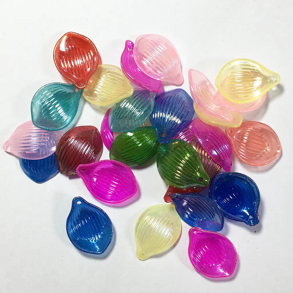 Mixed Color Transparent Acrylic Flower Petal Leaves Beads Charm - 25x15mm (10 grams)