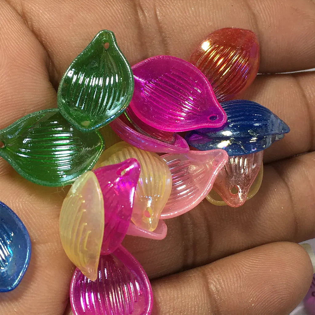 Mixed Color Transparent Acrylic Flower Petal Leaves Beads Charm - 25x15mm (10 grams)