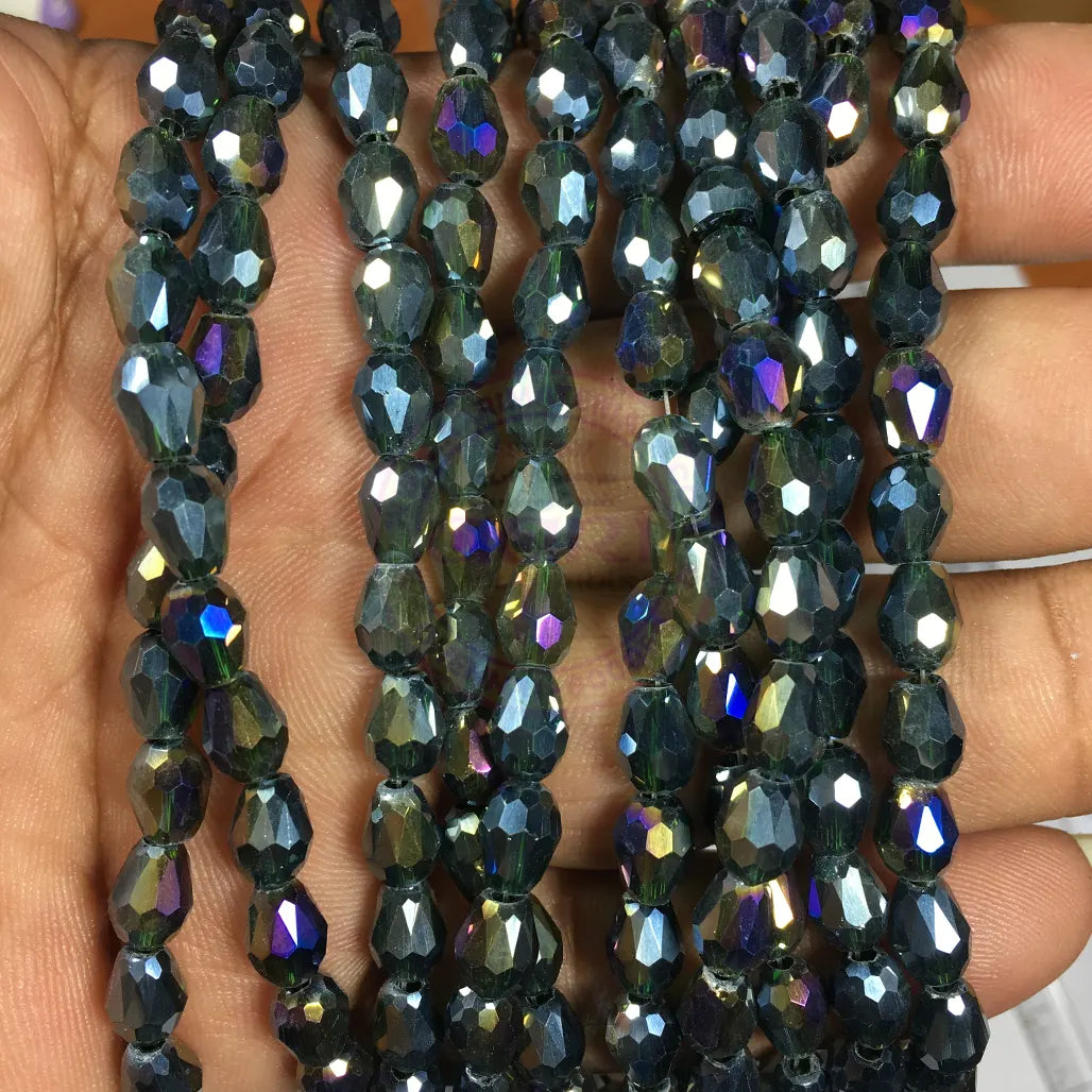 MultiColor With Green Shade Teardrop Crystal Briolette Beads (8mmx6mm) 1line