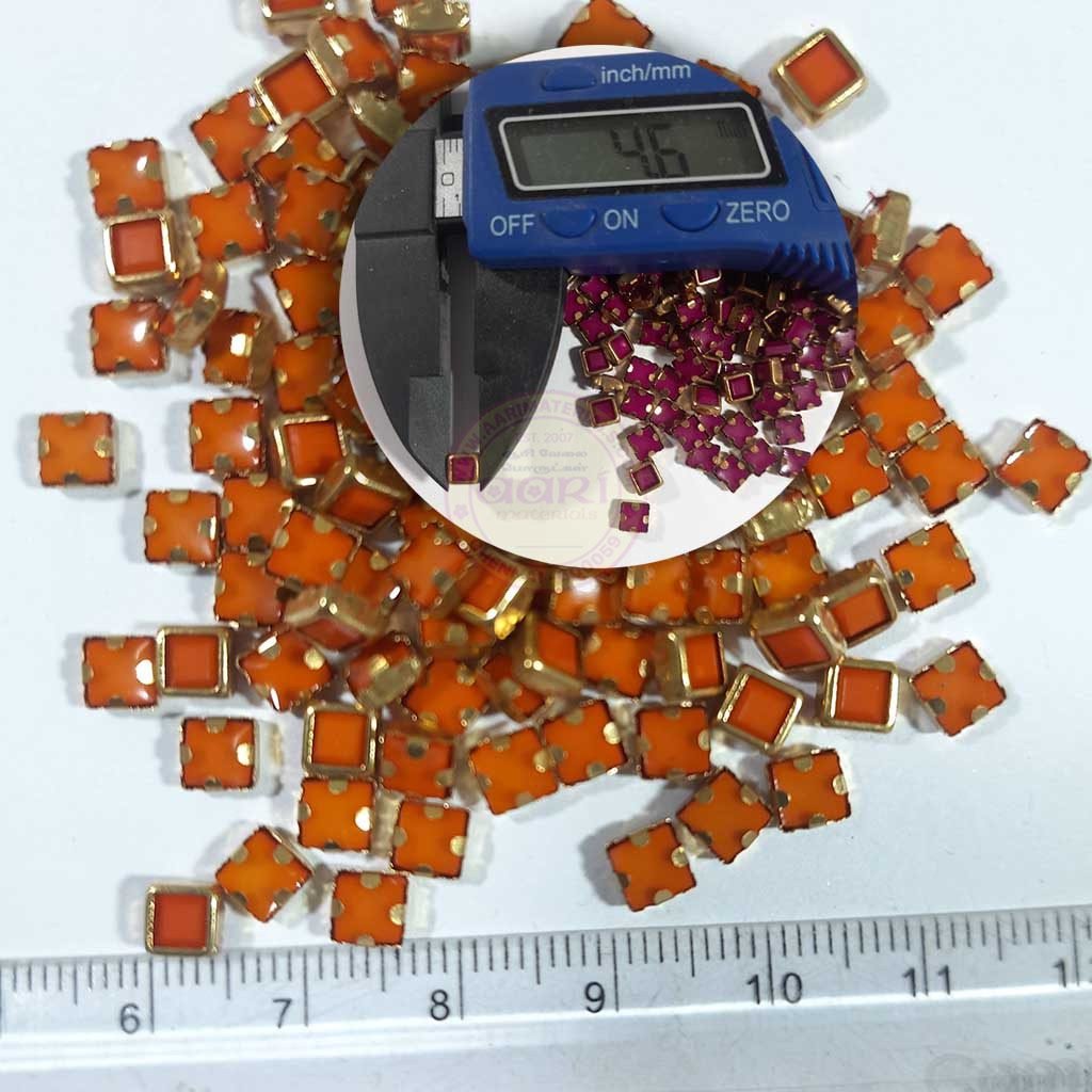 Matt Kundan(Framed) Stones Square Shape 5mm Color Orange (10grams)