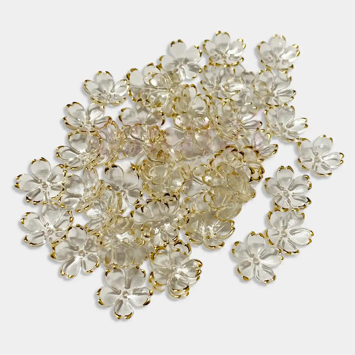 Pastel Bloom 15mm Transparent Flowers With Gold Border Craft makers (10 Grams)