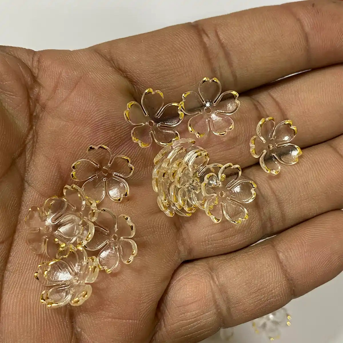 Pastel Bloom 15mm Transparent Flowers With Gold Border Craft makers (10 Grams)