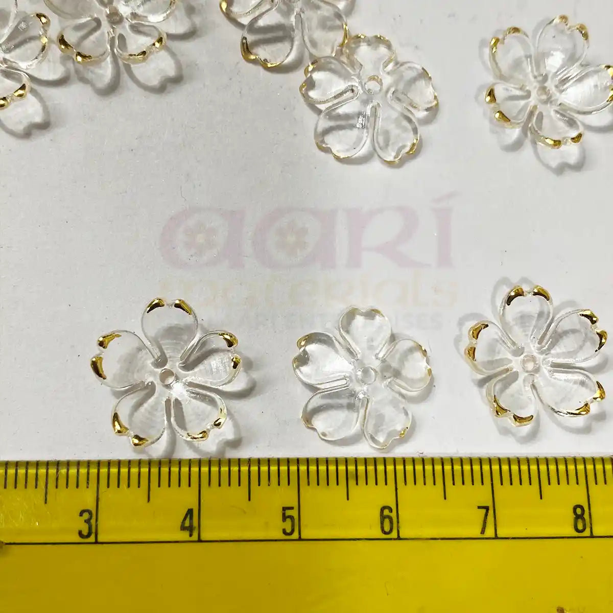 Pastel Bloom 15mm Transparent Flowers With Gold Border Craft makers (10 Grams)