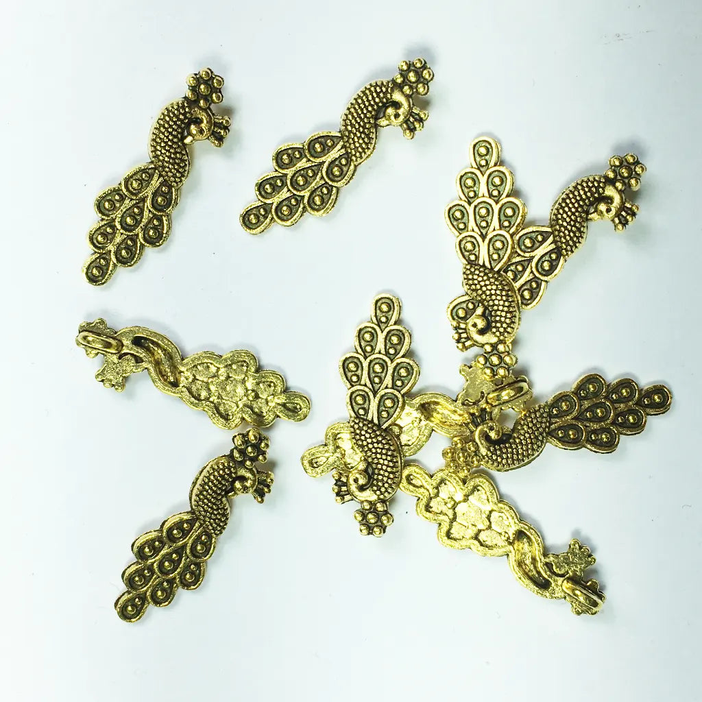 Peacock Metal Charms Antique Gold 6pcs