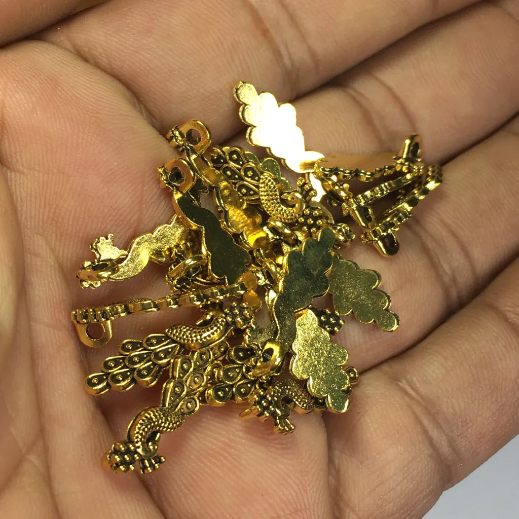 Peacock Metal Charms Antique Gold 6pcs