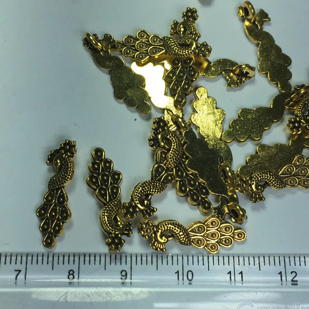 Peacock Metal Charms Antique Gold 6pcs