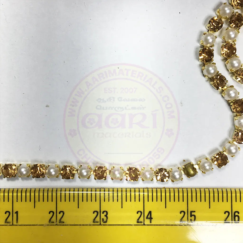 Pearl Chain and Gold Color Stone With Gold Base Size No.18PP (1Meter)