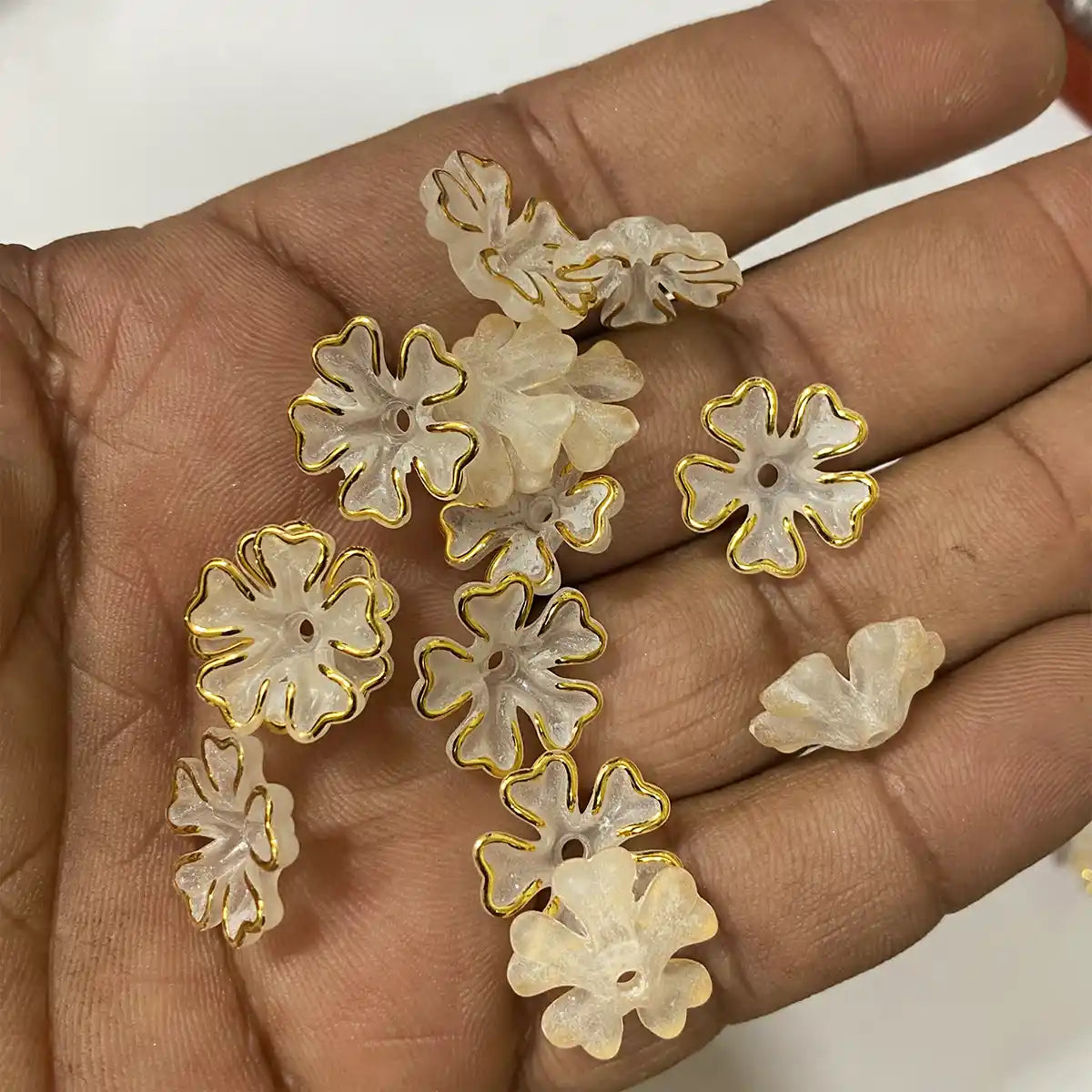 Petal Flower Creamy White Pearl with Gold Border Pack of 10 grams