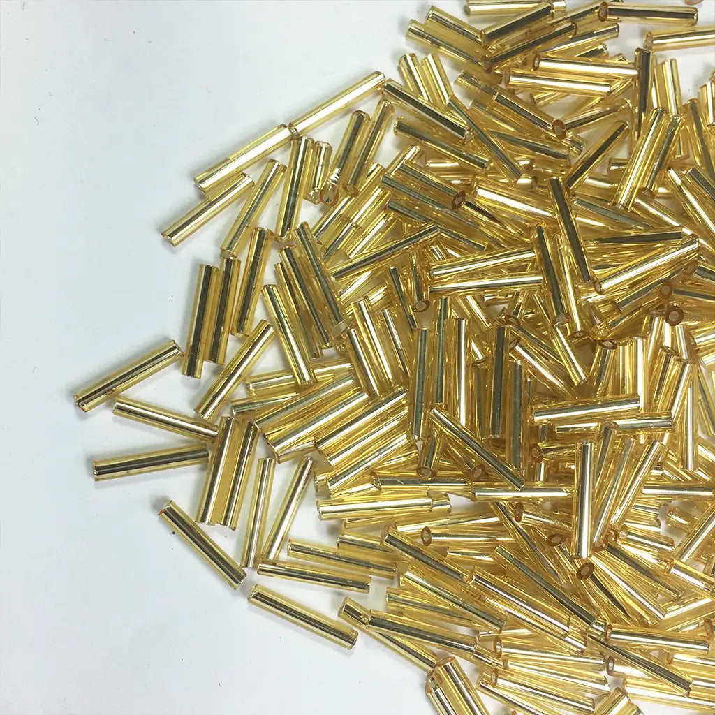 Pipe (or) Bugle Glass Beads Gold Color (25grams)