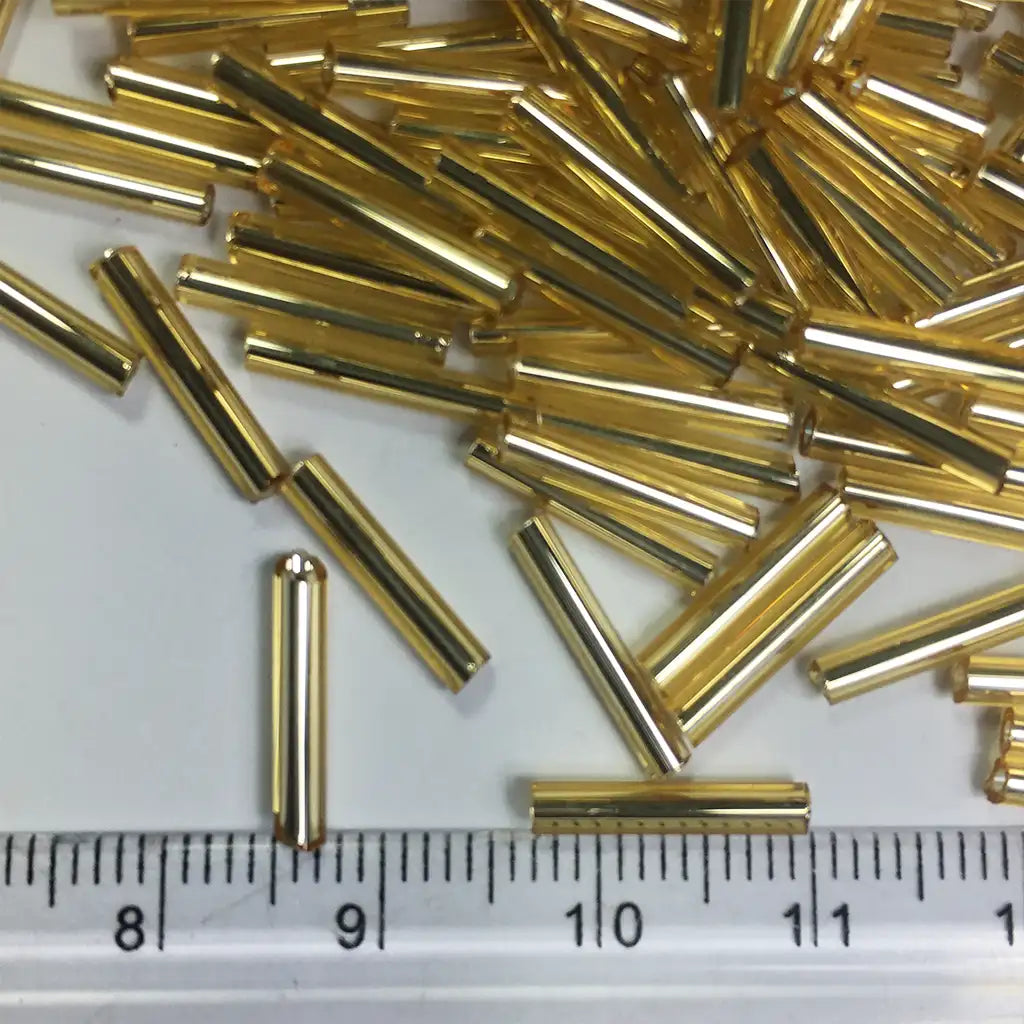 Pipe (or) Bugle Glass Beads Gold Color (25grams)