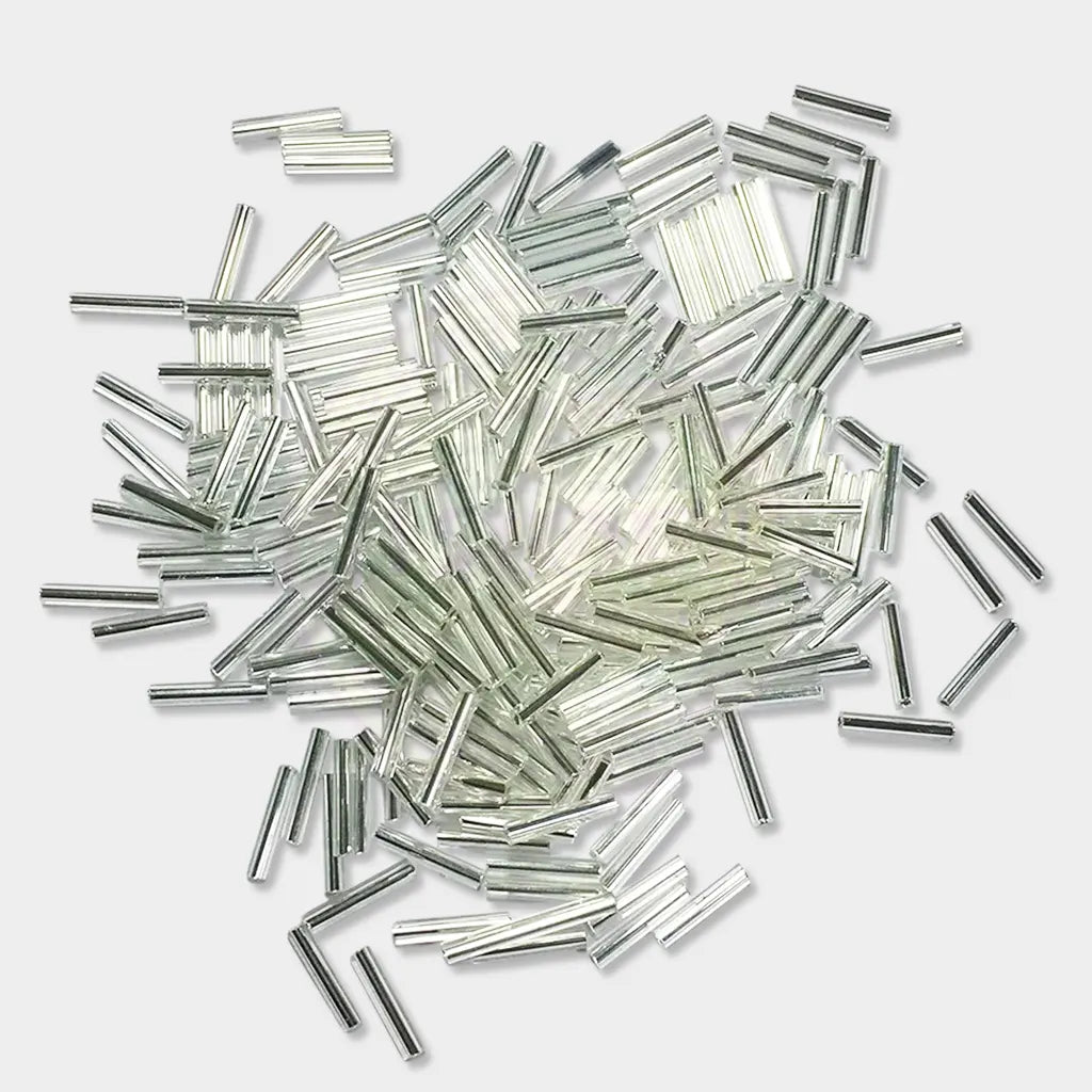 Pipe or Bugle Glass Beads Silver or White Color (25grams)